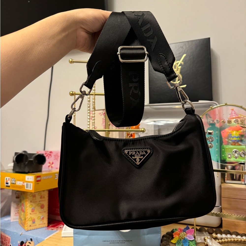 Prada Black Re-Edition Nylon Shoulder Bag with Strap